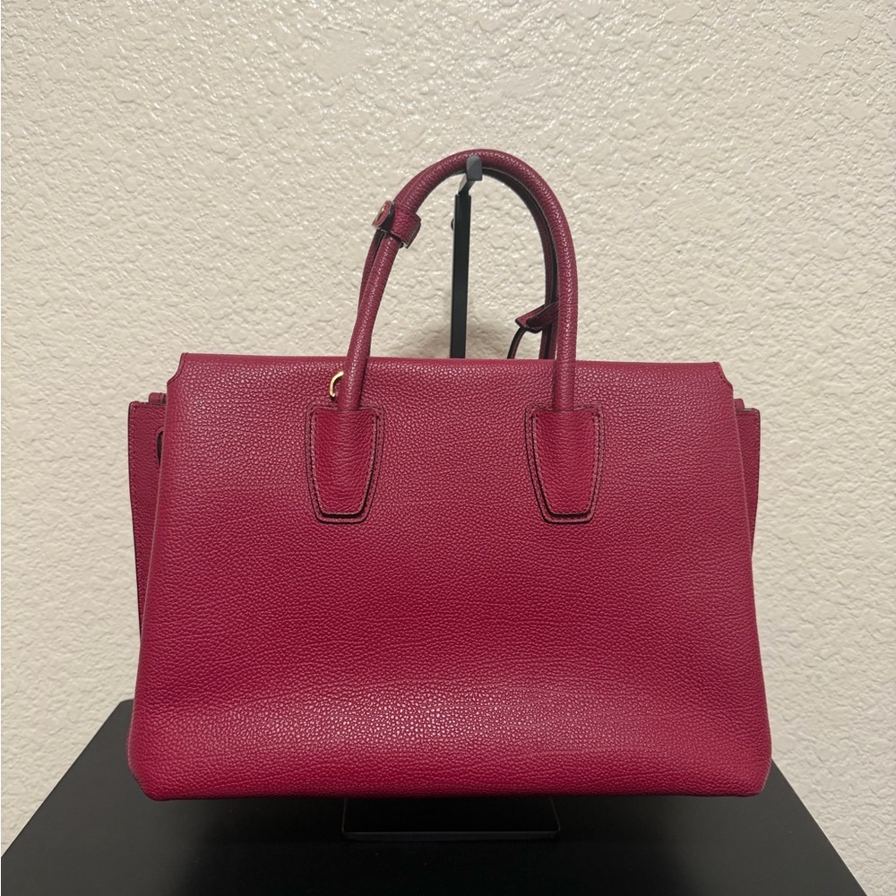 MCM Wine Red Pebbled Leather Top-Handle Satchel - Picture 4 of 8